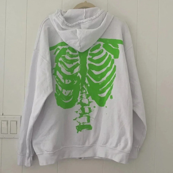 Project Social T Urban Outfitters Womens Skeleton Zip-Up Hoodie Sweatshirt S/M - Picture 3 of 4